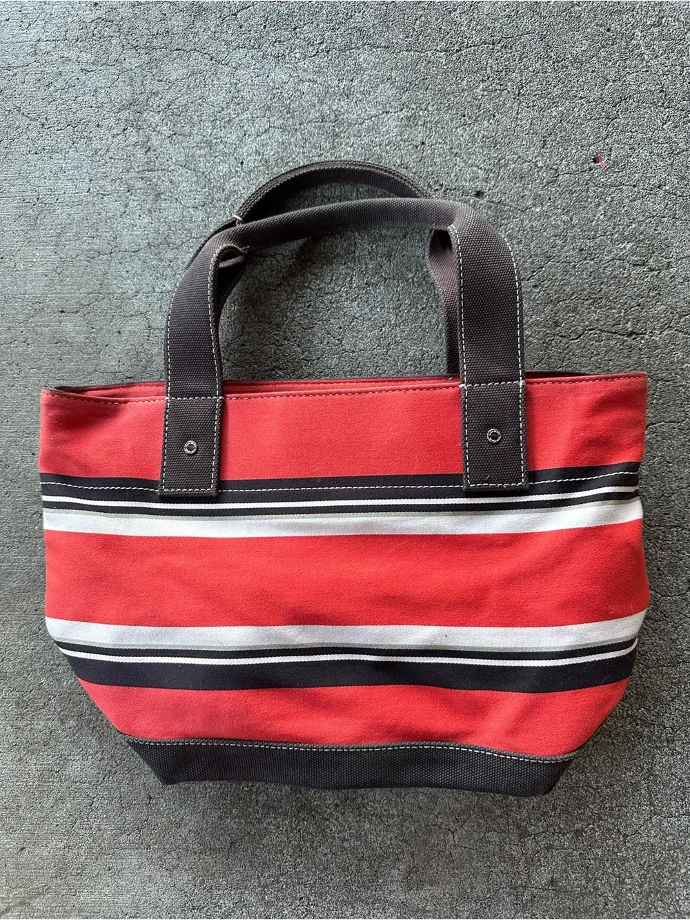 Kate Spade Red Striped Canvas Tote Bag